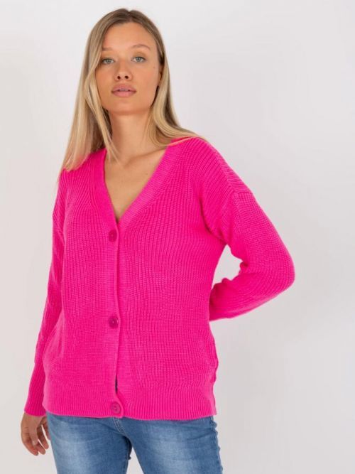 Růžový jemný pletený svetr na knoflíky -LC-SW-0321.06X-pink Velikost: ONE SIZE