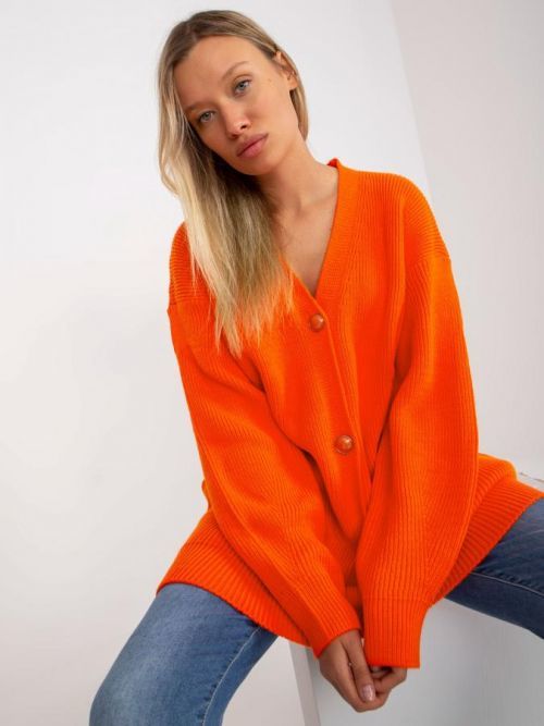 Oranžový delší svetr se zapínáním na knoflíky LC-SW-0267.06X-orange Velikost: ONE SIZE