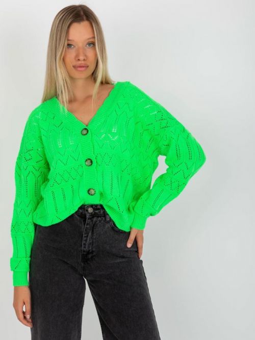 Neonově zelený háčkovaný svetr na knoflíčky LC-SW-8022.04P-fluo green Velikost: ONE SIZE