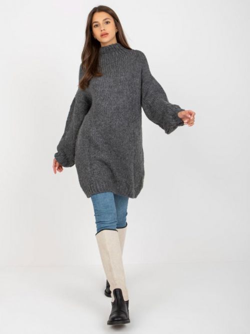 Tmavě šedé volné pletené oversize šaty LC-SW-3018.97P-dark grey Velikost: ONE SIZE