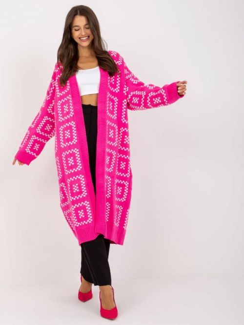 Neonově růžový dlouhý oversized kardigan LC-SW-0296.08P-fluo pink Velikost: ONE SIZE