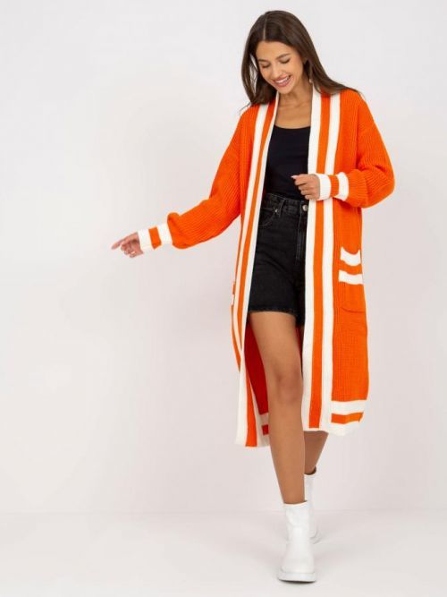 Oranžový dlouhý kardigan lemovaný pruhy LC-SW-0291.06Xorange Velikost: ONE SIZE