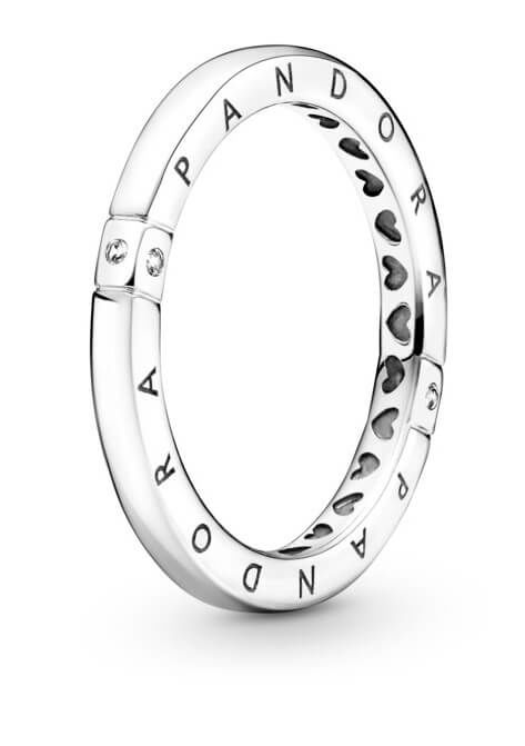Pandora Něžný stříbrný prsten Logo a srdíčka 199482C01 48 mm