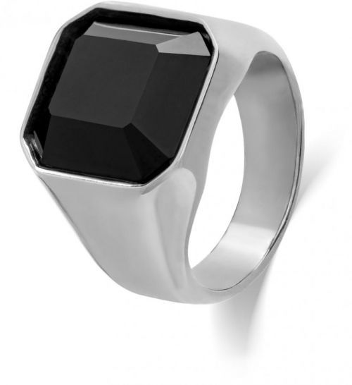Troli Masivní prsten z oceli s černým krystalem 55 mm