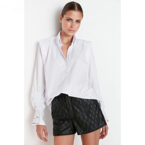 Trendyol X Sagaza Studio White Drawstring Shirt