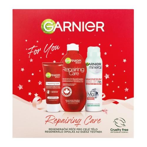 Garnier Repairing Care Gift Set dárková kazeta pro ženy tělové mléko Repairing Care 400 ml + krém na ruce Intensive Care Repairing Hand Cream 100 ml + deodorant Mineral Magnesium Ultra Dry 72h 150 ml