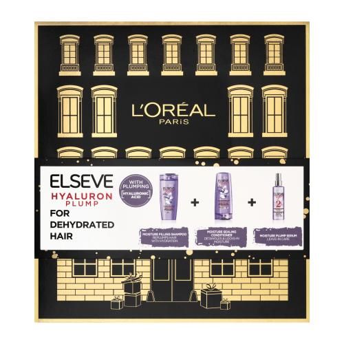 L'Oréal Paris Elseve Hyaluron Plump Set For Dehydrated Hair dárková kazeta pro ženy šampon Elseve Hyaluron Plump 250 ml + kondicionér Elseve Hyaluron Plump 200 ml + sérum na vlasy Elseve Hyaluron Plump 150 ml