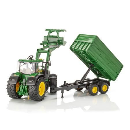 BRUDER 03155 Traktor John Deere 7R 350 set s čelním nakladačem a přívěsem