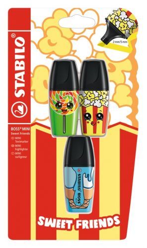 STABILO BOSS MINI Sweet Friends 3 ks Blistr (zelená žlutá modrá)