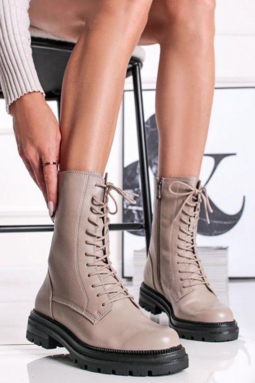Béžové šněrovací kotníkové boty 2-25212