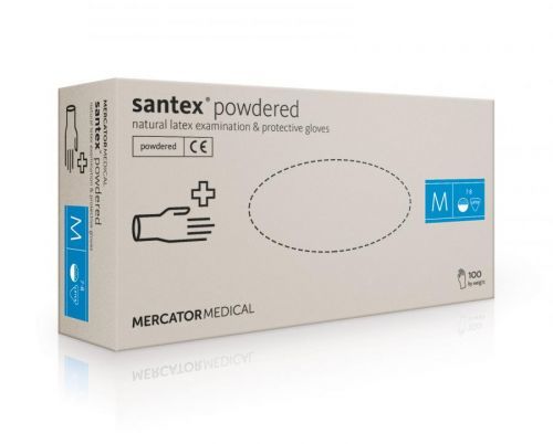 SANTEX POWDERED – Latexové pudrované rukavice tělové, 100 ks, XL