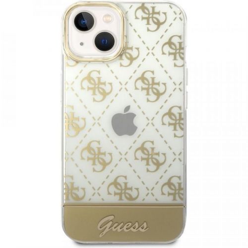 Guess PC/TPU Peony Glitter Script Logo kryt iPhone 14 Plus zlatý