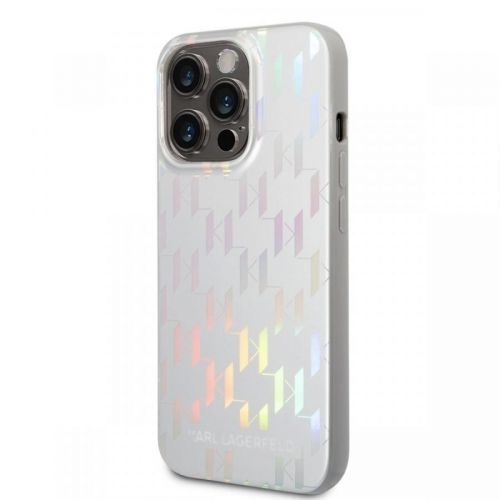 Karl Lagerfeld Iridescent Monogram Zadní Kryt pro iPhone 14 Pro Silver