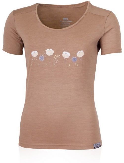 Lasting dámské merino triko s tiskem POPPY hnědé Velikost: XL