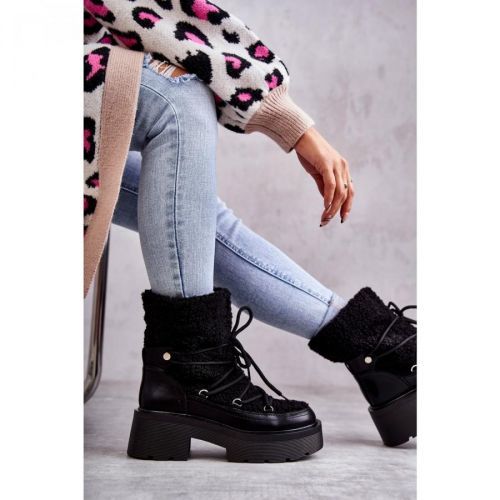 Women's snow boots with sheepskin Black Sanna