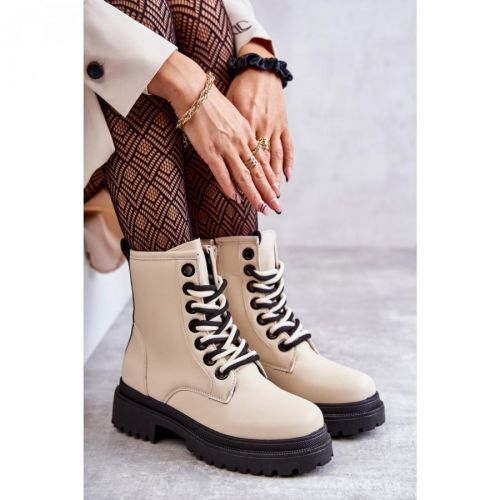 Women's Leather Boots Workers Light Beige Denila