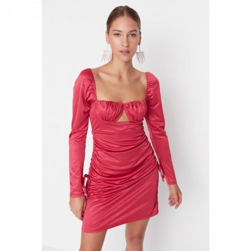 Trendyol Fuchsia Draped Detailed Satin Dress