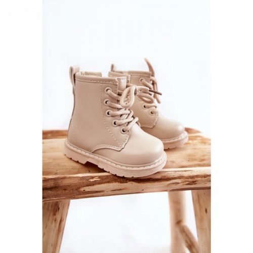 Children's Leather Boots With Zipper Beige Omua