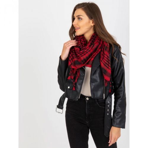 Maroon and black scarf with fringes