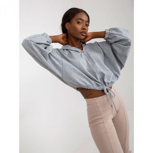 Gray melange short basic sweatshirt with RUE PARIS welt