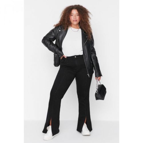 Trendyol Curve Black Slit High Waist Flare Jeans