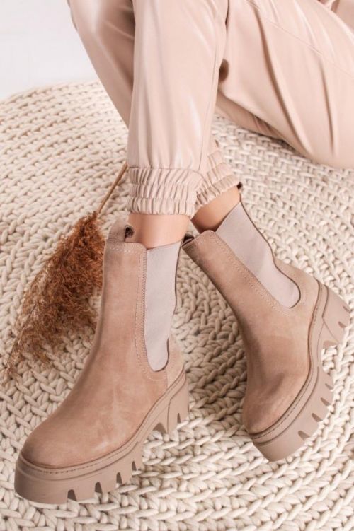 Šedohnědé kožené kotníkové kozačky 5-25468