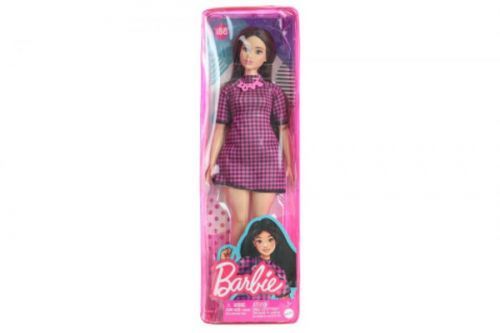 Mattel Barbie Modelka 188 - Černo-růžové kostkované šaty FBR37