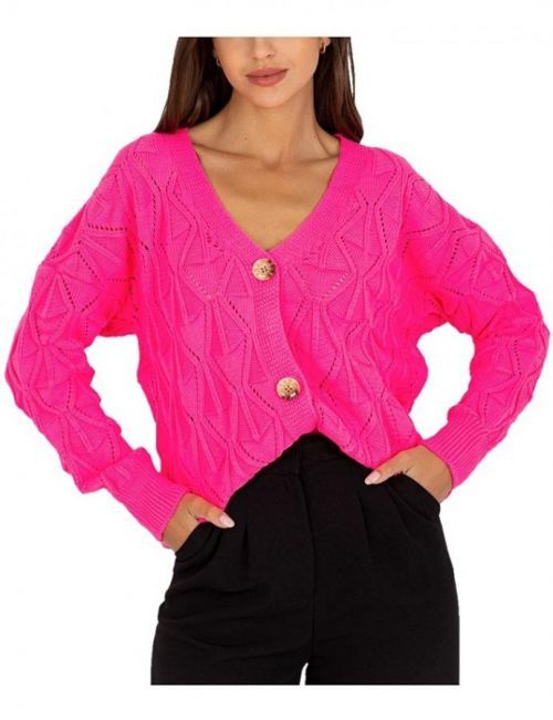 Neonově růžový pletený svetřík na knoflíky