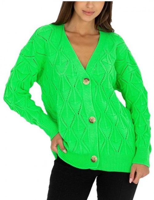 Neonově zelený pletený svetřík na knoflíky