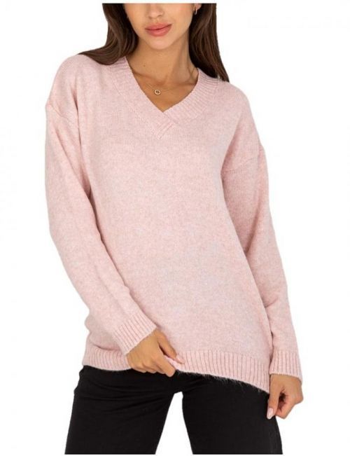Světle růžový svetr s výstřihem do v