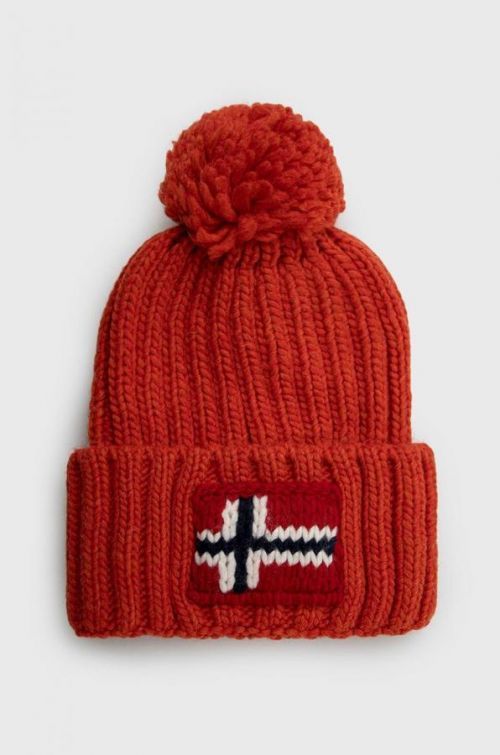 Čepice z vlněné směsi Napapijri červená barva, z husté pleteniny