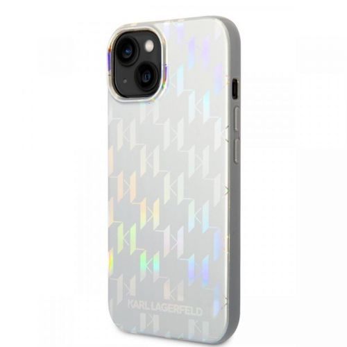 Karl Lagerfeld Iridescent Monogram Zadní Kryt pro iPhone 14 Plus Silver