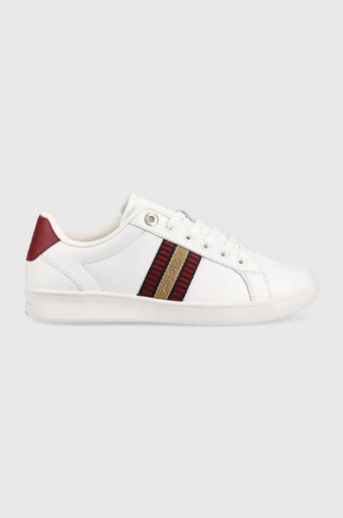 Kožené sneakers boty Tommy Hilfiger Signature Webbing Court Sneaker , bílá barva