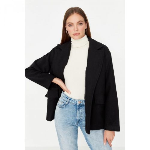 Trendyol Black Wide Cut Oversize Button Closure Cachet Coat