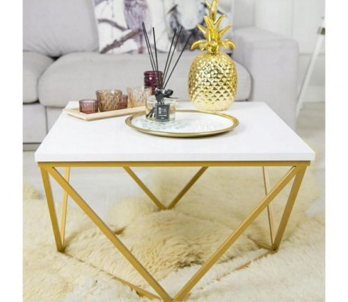 HowHomely Konferenční stolek CURVED 62x62 cm zlatá/bílá