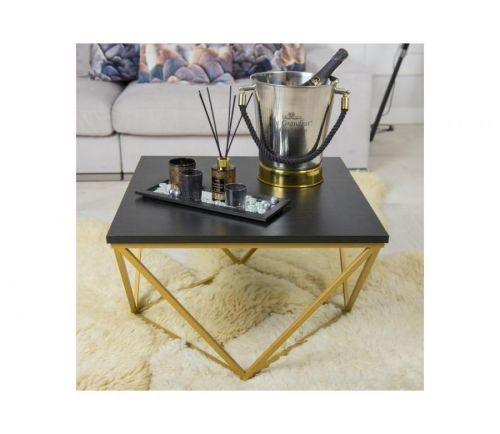 HowHomely Konferenční stolek CURVED 62x62 cm zlatá/černá