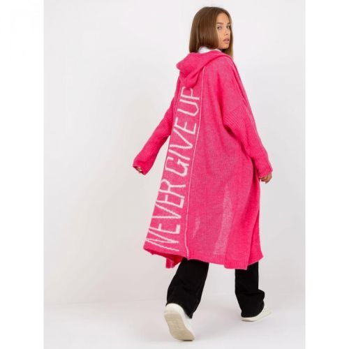 Fluo pink loose cardigan with OH BELLA inscription on the back