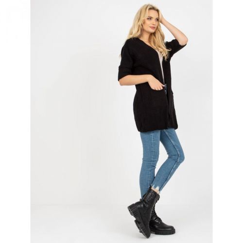 Black loose cardigan with 3/4 RUE PARIS sleeves