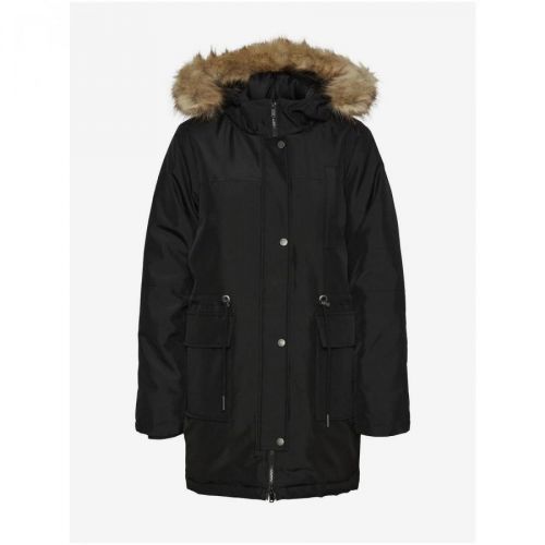 Černá parka s kapucí a umělým kožíškem Noisy May Molly - Dámské