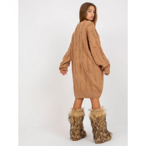 Camel knitted dress with braids RUE PARIS
