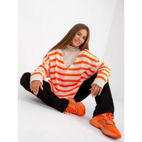 White and orange oversize sweater with V-OCH BELLA neckline