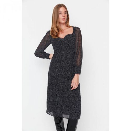 Trendyol Black Heart Collar Chiffon Dress