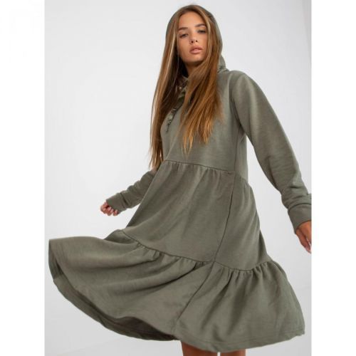 Khaki flared sweatshirt dress with a FRESH MADE frill