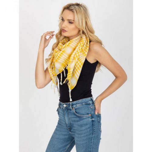 Yellow and white scarf with fringes
