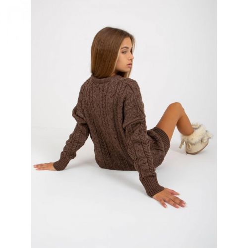 Brown long sweater with braids and a round neckline from RUE PARIS