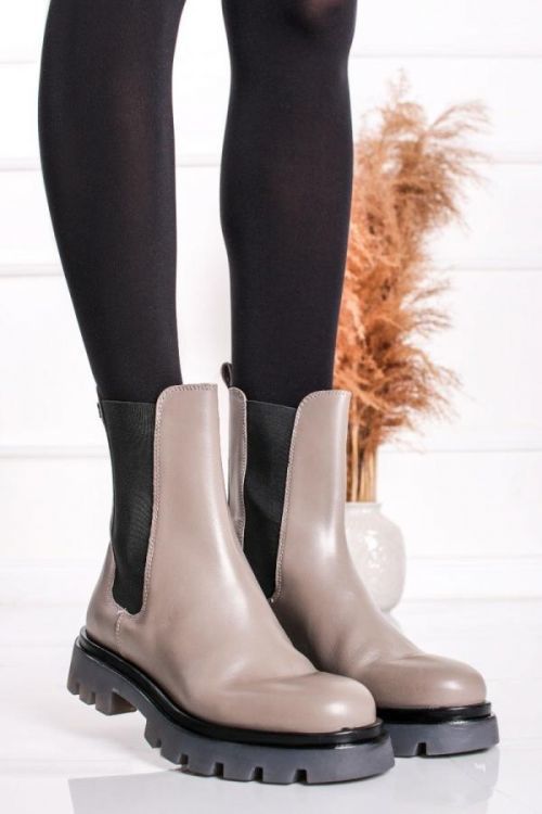 Šedohnědé kožené kotníkové kozačky 5-25414