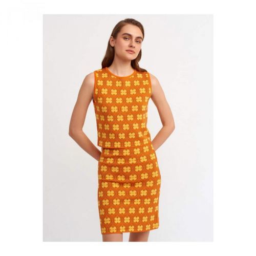 Dilvin 80102 Patterned Knitwear Skirt-orange