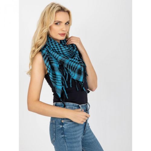 Light blue and black scarf with fringes