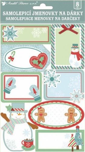 Anděl Samolepicí jmenovky na dárky 3D s glitry 8 ks, 21x14 cm 1455