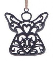 Anděl kovový - 6 ks - závěs 3D černý mat, 5 cm 8885474